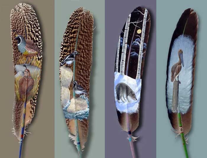 animals painted on feather