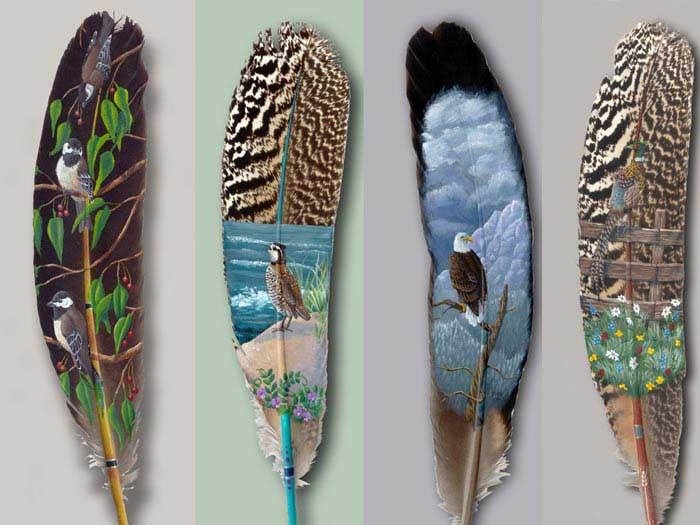 beautiful paintings on feather