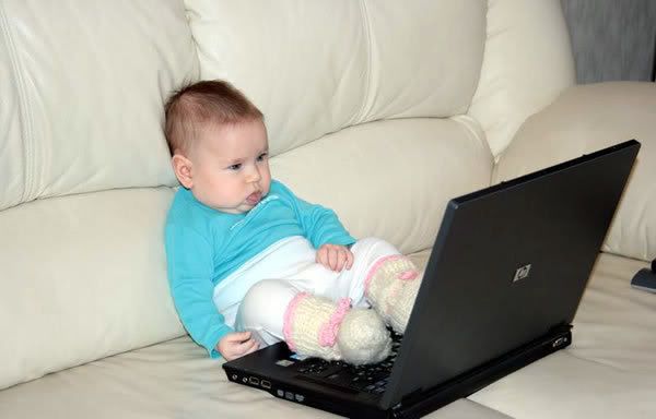 babies playing with computor funny