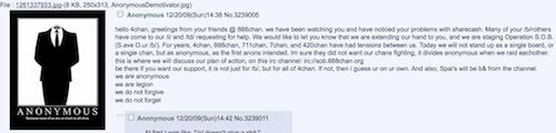 888chan users indicated they joined 4chan's attack on Sharecash on Sunday afternoon