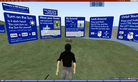 Users start off in Sametime 3D's tutorial corner