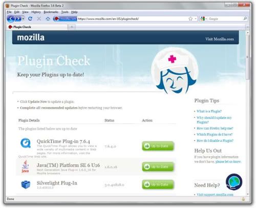 Firefox 3.6 automatically checks plugins and informs users if they are out of date
