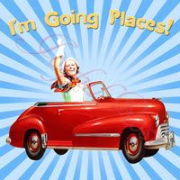 Going Places! - *Retro Lady in Convertible - Blue*  Printable Image - Customizable Text