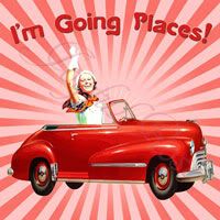 Going Places! - *Retro Lady in Convertible - Red*  Printable Image - Customizable Text