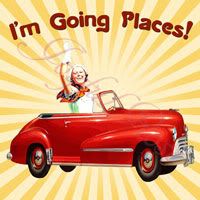Going Places! - *Retro Lady in Convertible - Yellow*  Printable Image - Customizable Text