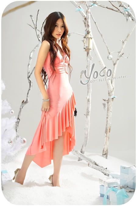 Low V-neck Cocktail Dress - Peach