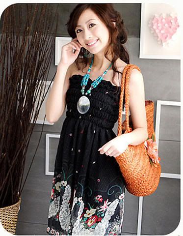 D011 - Smocked Bohemian Chiffon Long Top/Mini Dress