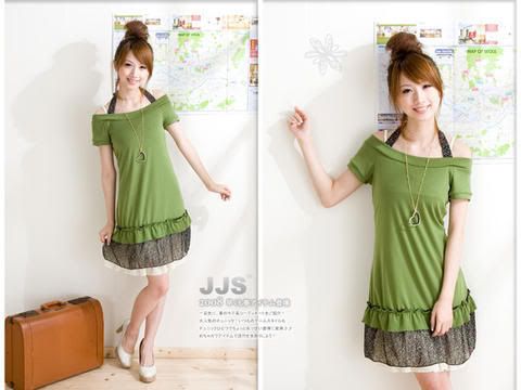 D012 - Fake 2-piece Halter-neck Casual Dress