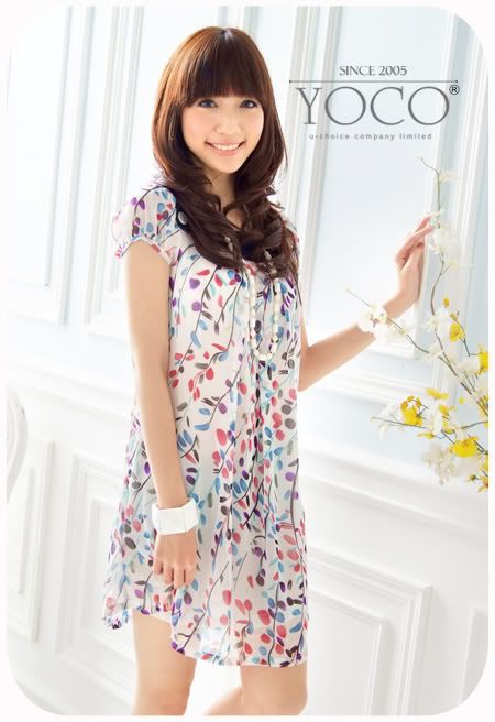 D015 - Colourful Floral Chiffon Dress