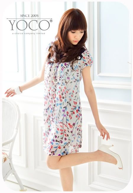 D015 - Colourful Floral Chiffon Dress