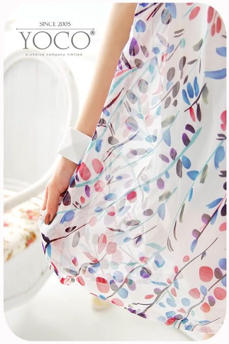 D015 - Colourful Floral Chiffon Dress