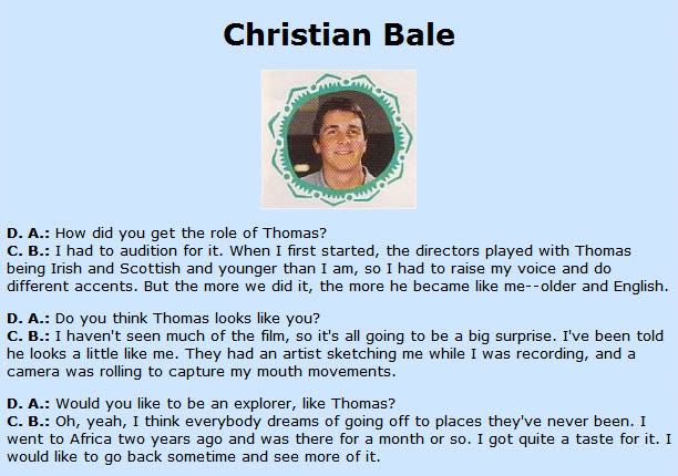 You can get a glimpse of Christian Bale's voice work for character 'Thomas' ... You can get a glimpse of Christian Bale's voice work for character 'Thomas' ...