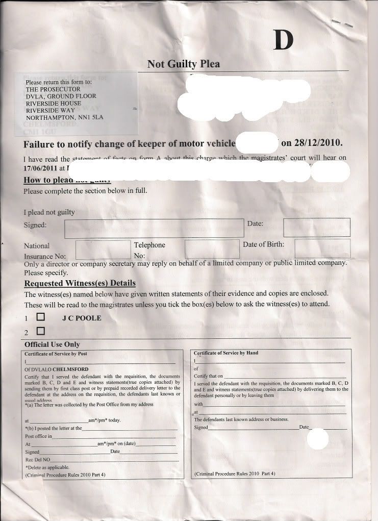 postggj gets a DVLA summons for failing to notify new keeper/ get real ...