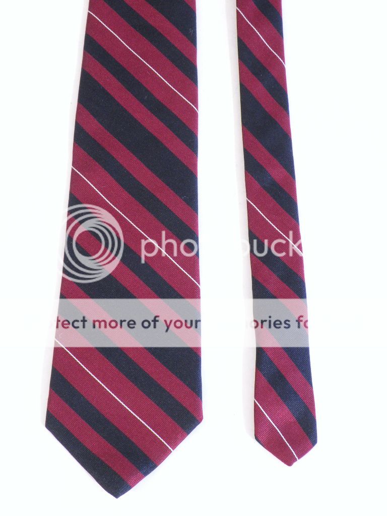 Vtg preppy silk neck tie Paco Rabanne diagonal stripe burgundy navy 