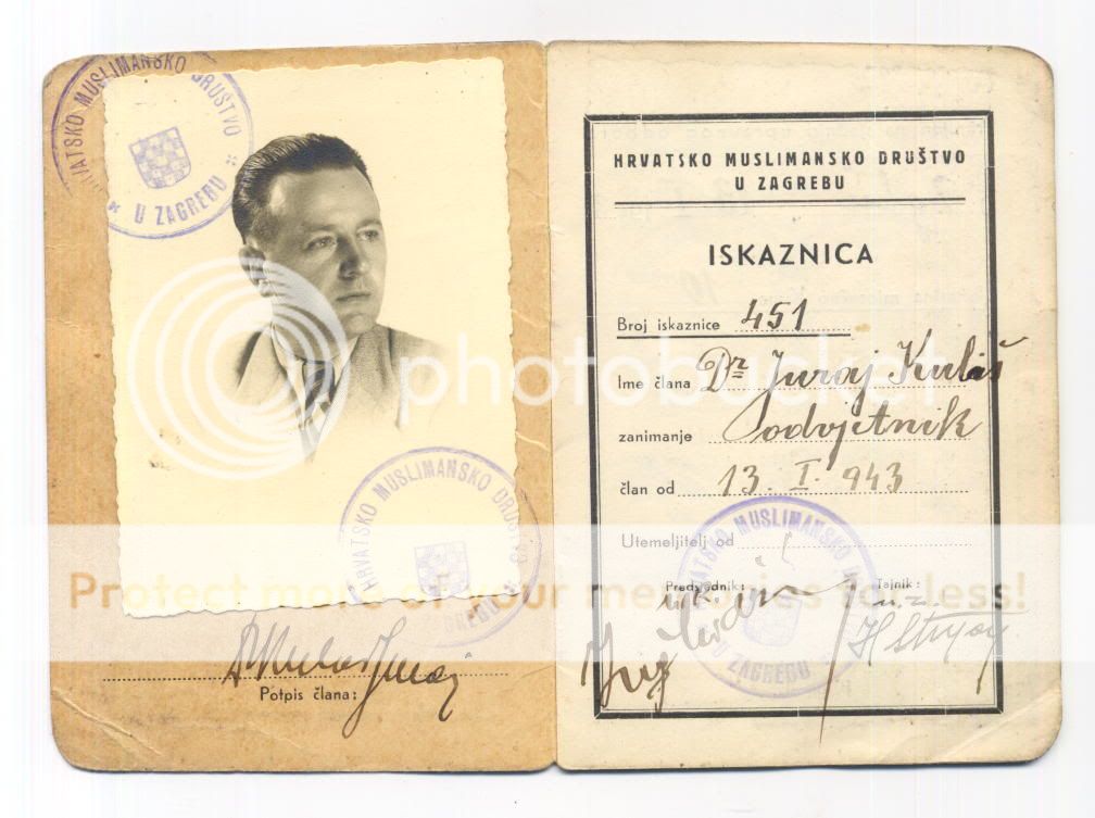 CROATIA/ Member Card *Muslim Union in Zagreb NDH  WWII  