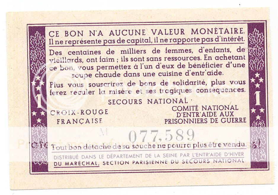 FRANCE 1 Franc 1943 UNC * Bon de solidarité PETAIN  