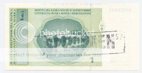 BOSNIA * 1 Convertible Marka ND(1998) UNC *SPECIMEN* P 60s VARY RARE 