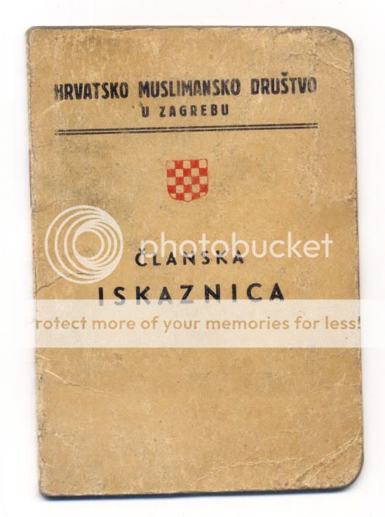 CROATIA/ Member Card *Muslim Union in Zagreb NDH  WWII  