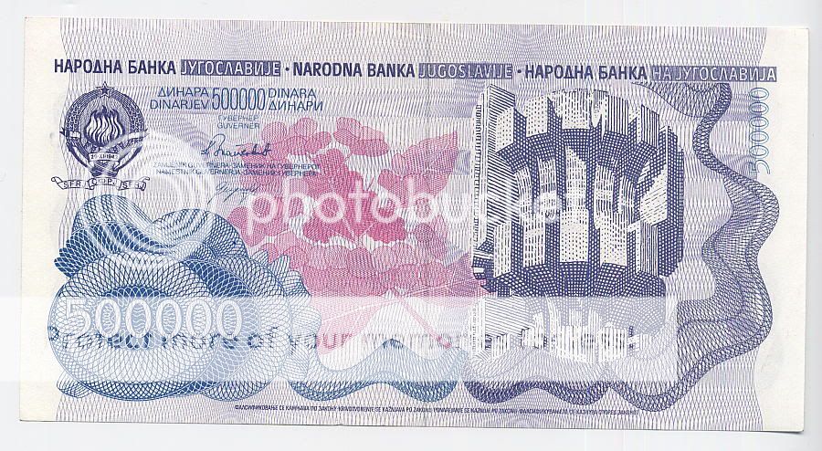 YUGOSLAVIA * 500 000 Din.1989 AU *RARE CENTRE TREAD VARIETY*Please 